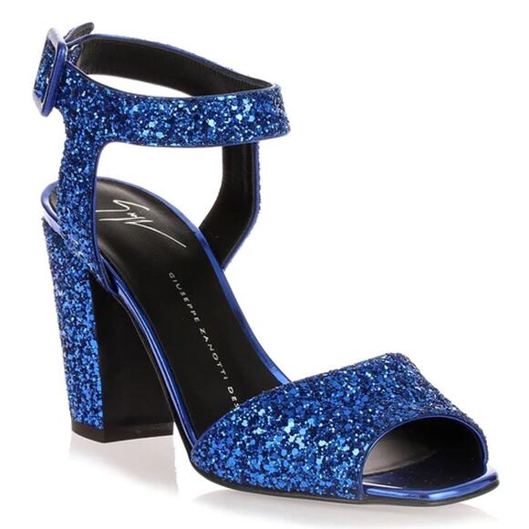 Giuseppe Zanotti Lavinia Electric Blue Glitter Sandals Heels - Picture 2 of 7